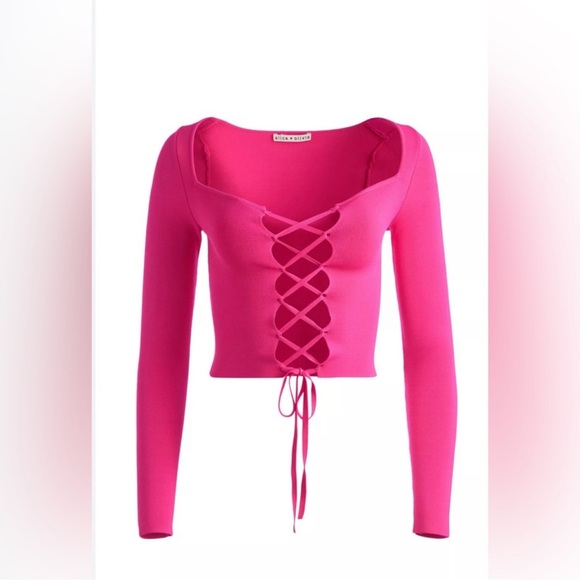 ALICE + OLIVIA Hilaria Lace Up Top - Picture 3 of 7